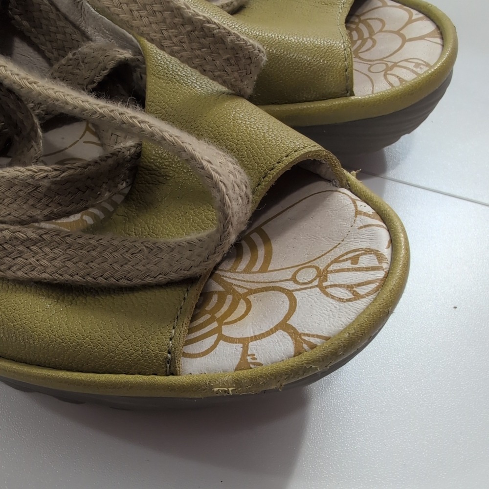 Fly London Yala Olive Green Leather Lace Up Wedge Sandals P500205017 Womens 41 - Picture 8 of 10